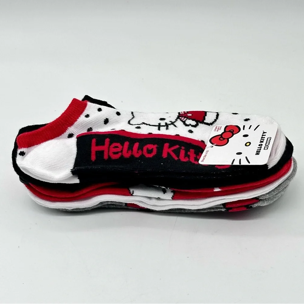 Sanrio Hello Kitty No-Shows Women’s Socks - 5 pairs (Black/Red/White)